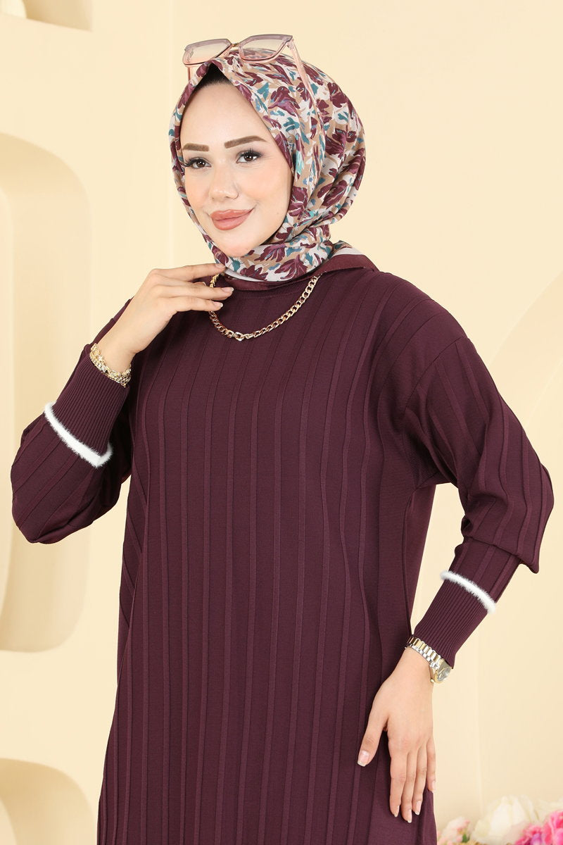 Stripe-Trim Mercerised Knit Tunic - Plum