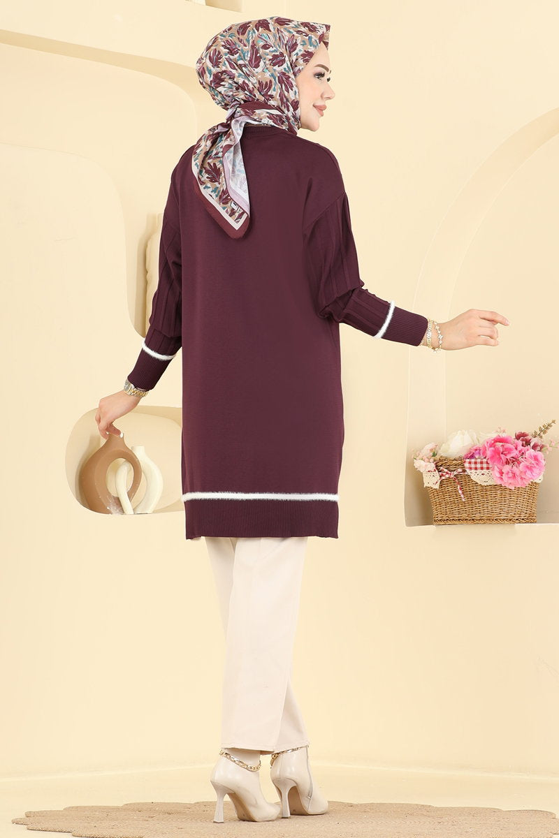 Stripe-Trim Mercerised Knit Tunic - Plum