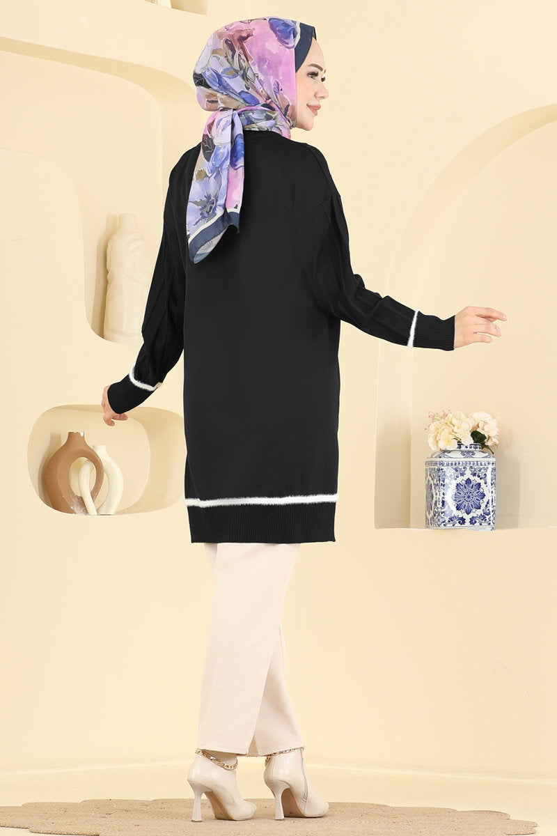 Stripe-Trim Mercerised Knit Tunic - Black