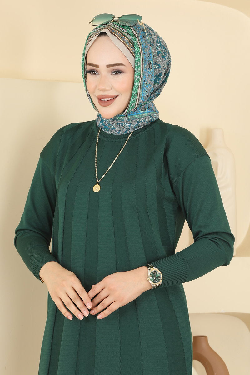 Mercerised Tunic with Stripe Trim - Emerald