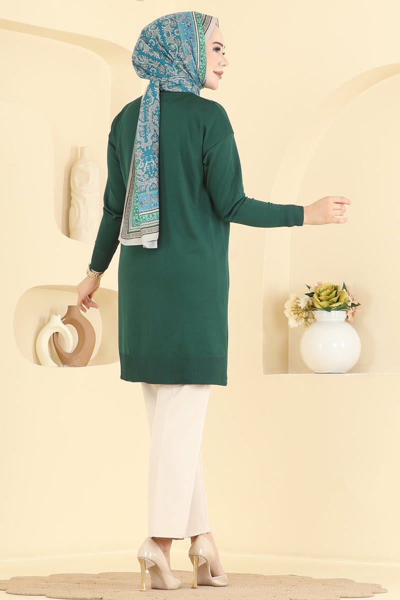 Mercerised Tunic with Stripe Trim - Emerald