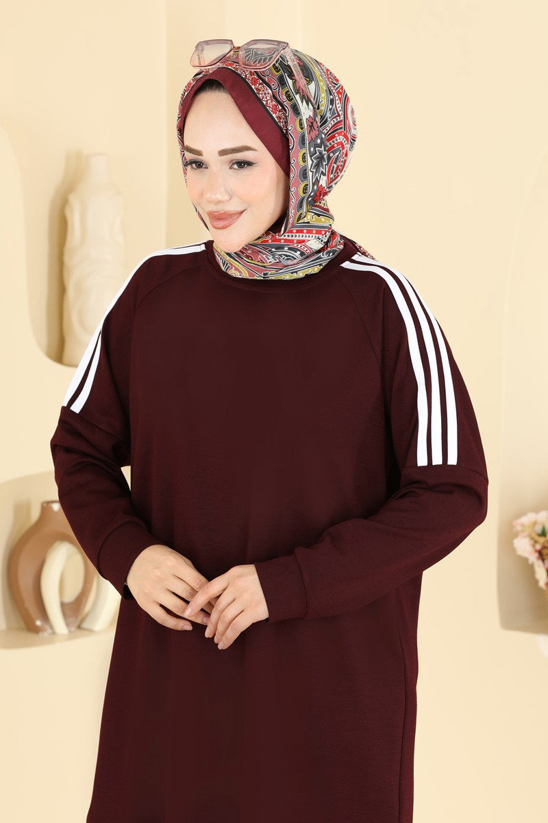 Modal Two-Piece Set with Stripe Detail - Burgundy