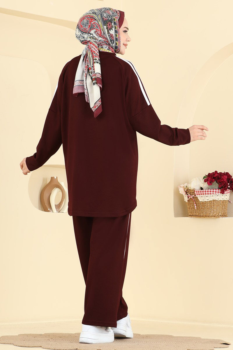 Modal Two-Piece Set with Stripe Detail - Burgundy