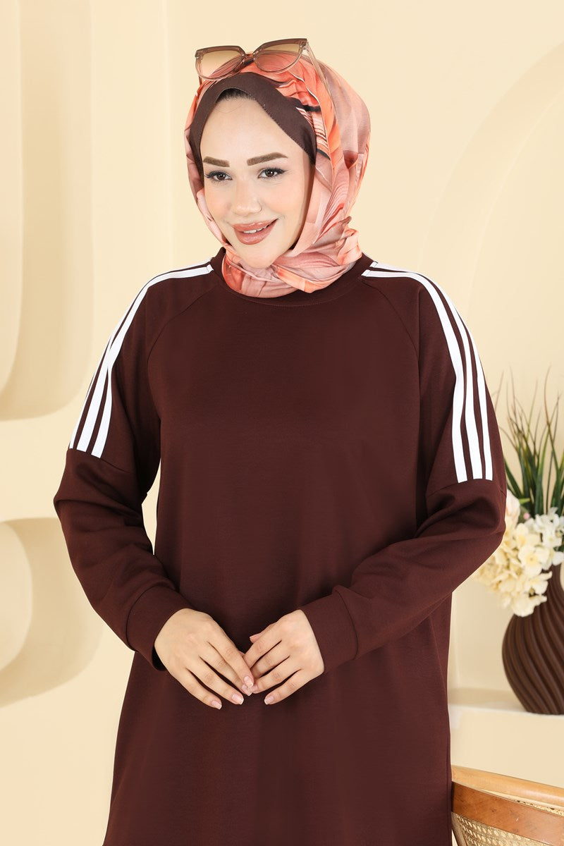 Modal Two-Piece Set with Stripe Detail - Brown