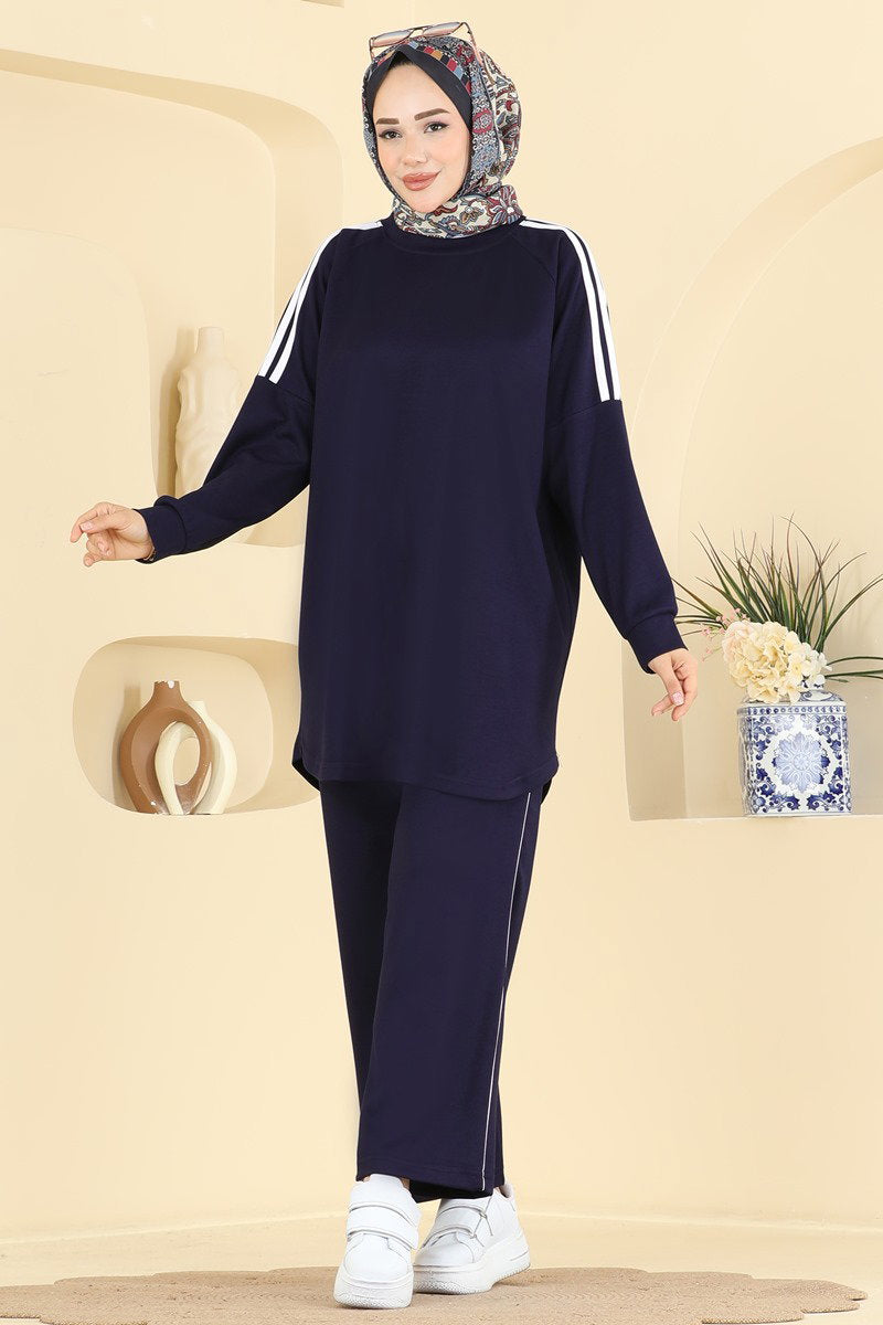 Modal Two-Piece Set with Stripe Detail - Navy