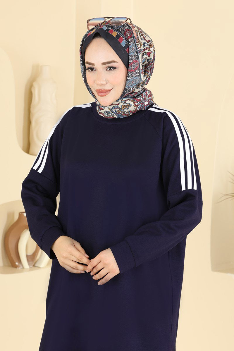 Modal Two-Piece Set with Stripe Detail - Navy