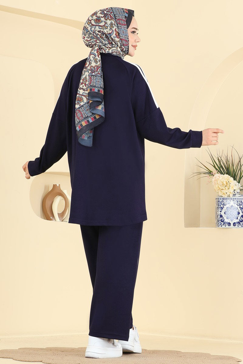 Modal Two-Piece Set with Stripe Detail - Navy