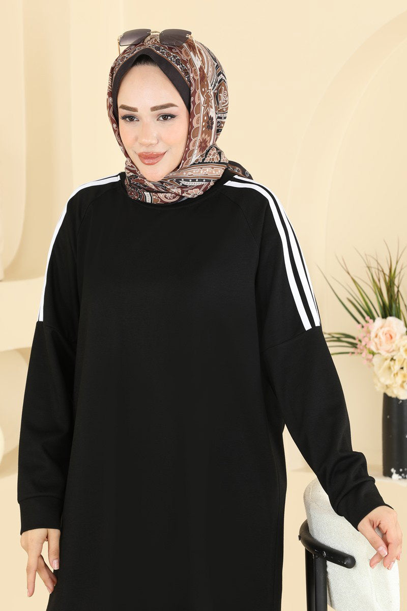 Modal Two-Piece Set with Stripe Detail - Black