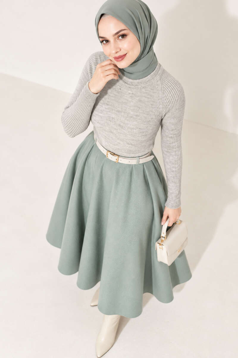 Striped-Detail Knit Sweater - Grey