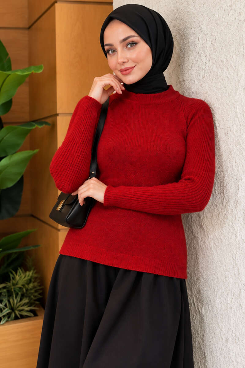 Striped-Detail Knit Sweater - Red