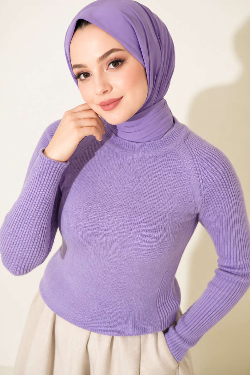 Striped-Detail Knit Sweater - Lilac