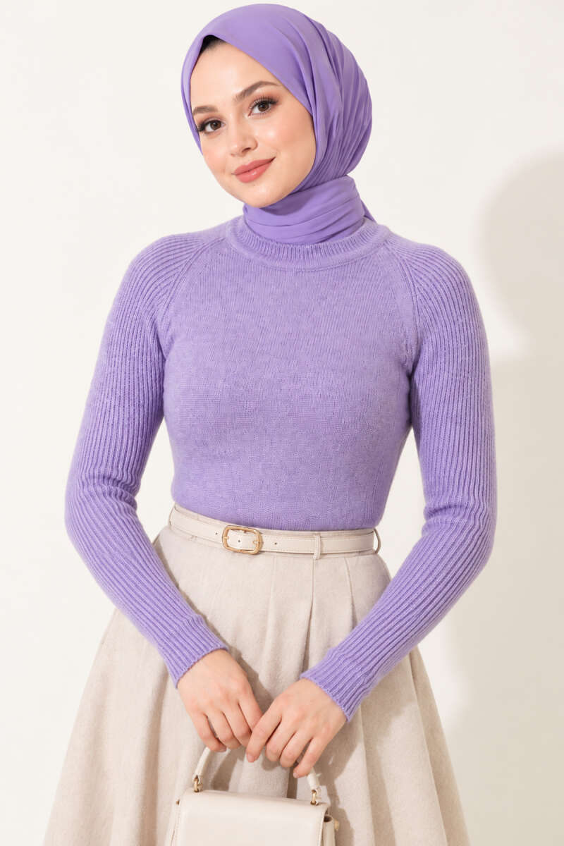 Striped-Detail Knit Sweater - Lilac