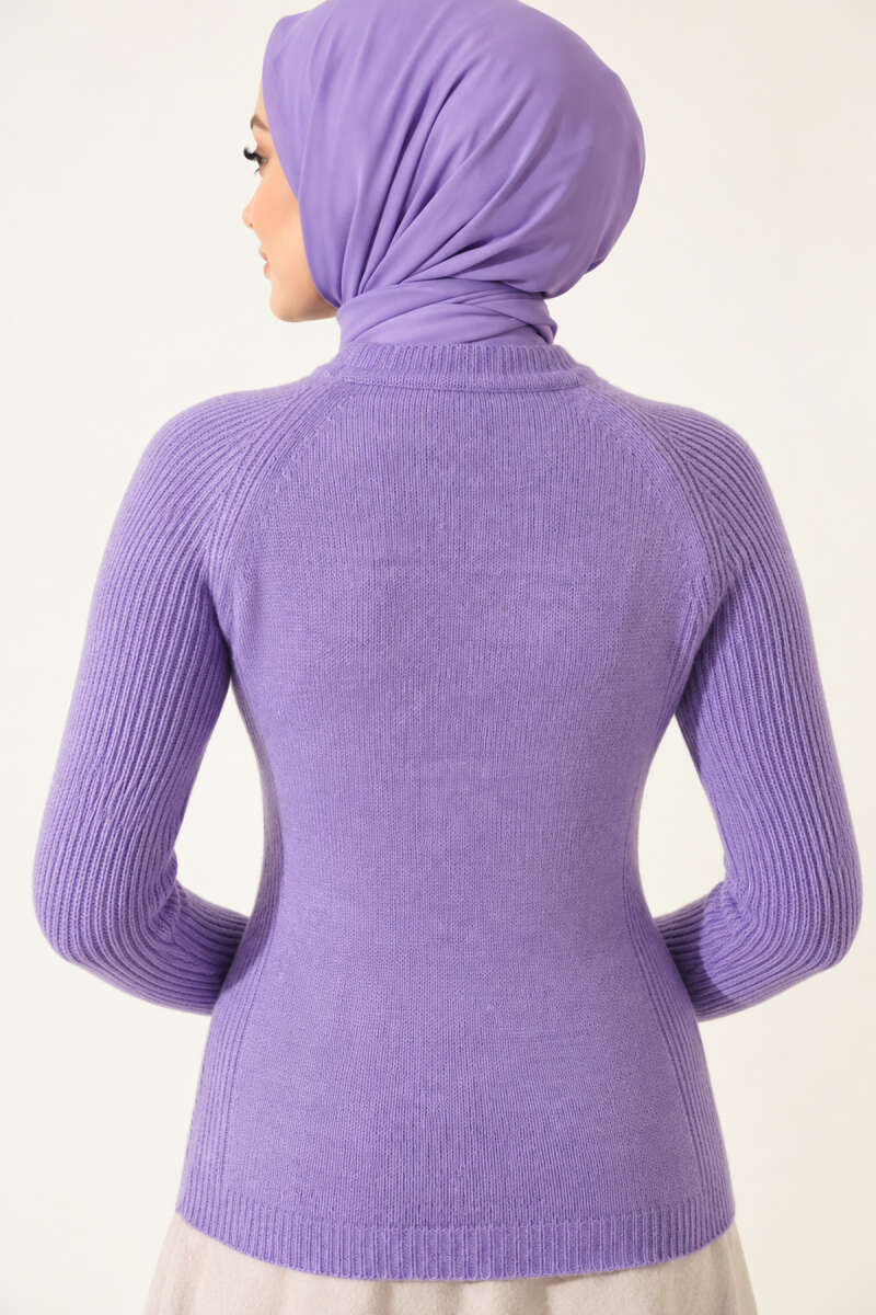 Striped-Detail Knit Sweater - Lilac