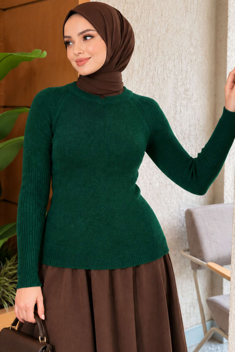 Striped-Detail Knit Sweater - Dark Olive