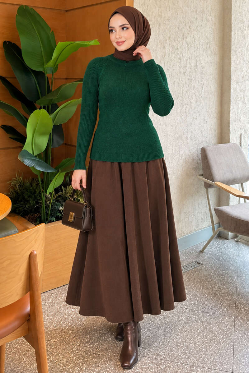 Striped-Detail Knit Sweater - Dark Olive