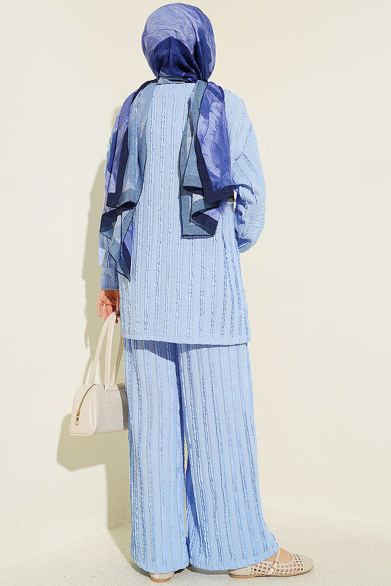 Tunic Two-Piece Set with Ruffle Trim - Light Blue