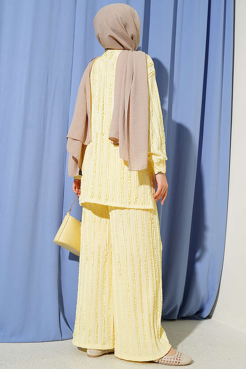Tunic Two-Piece Set with Ruffle Trim - Yellow