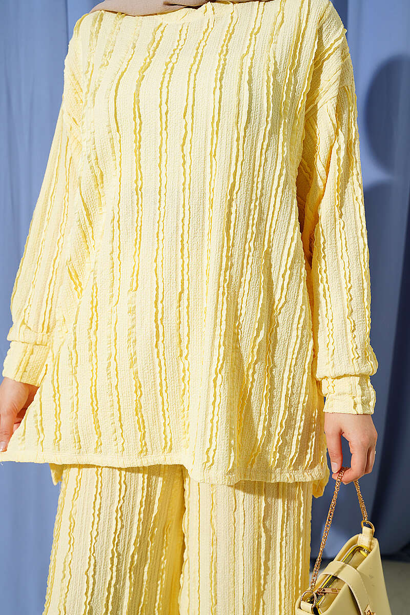 Tunic Two-Piece Set with Ruffle Trim - Yellow