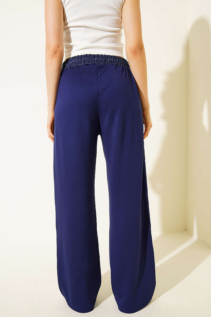Trousers with Stripe Trim and Elastic Waist - Navy