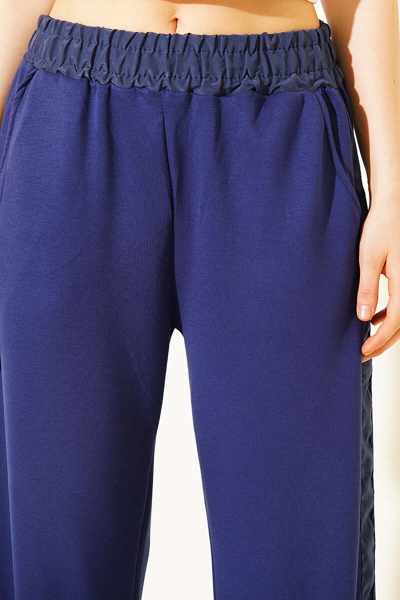 Trousers with Stripe Trim and Elastic Waist - Navy