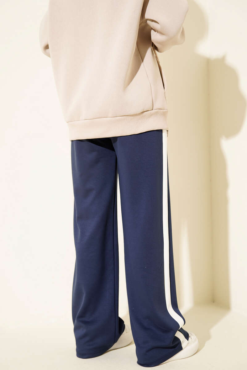 Drawstring Trousers with Side Stripe - Navy