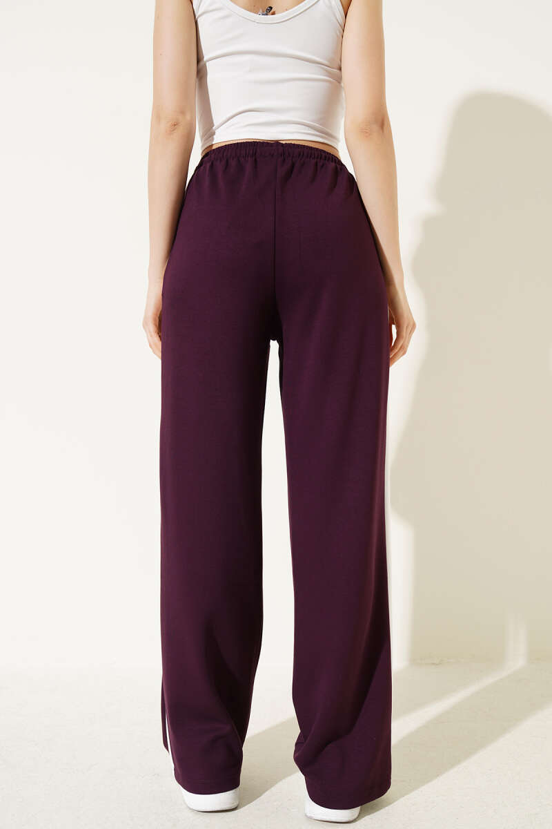 Drawstring Trousers with Side Stripe - Plum
