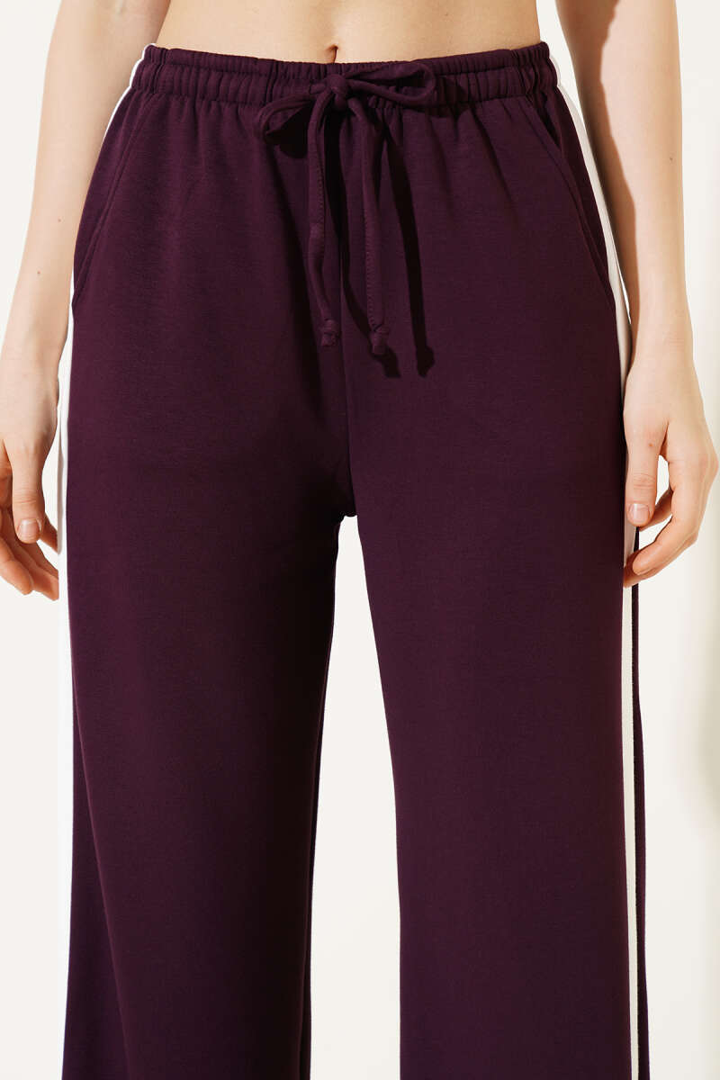 Drawstring Trousers with Side Stripe - Plum