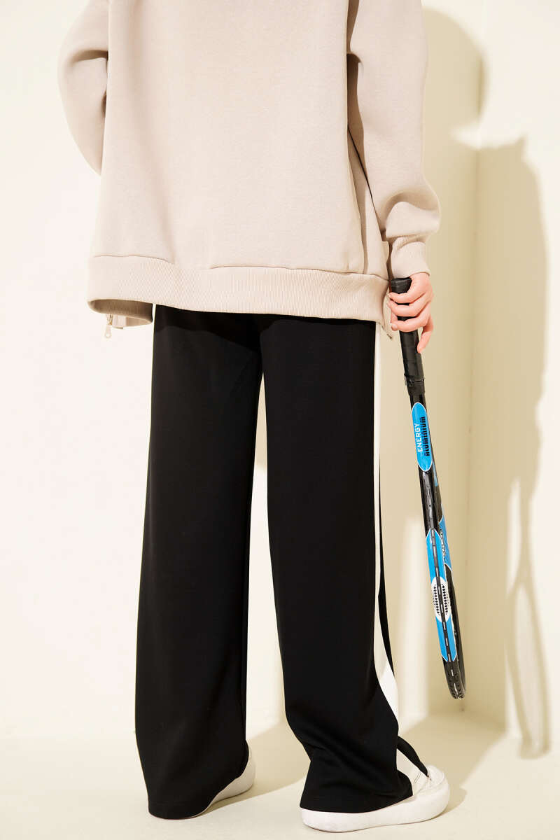 Drawstring Trousers with Side Stripe - Black
