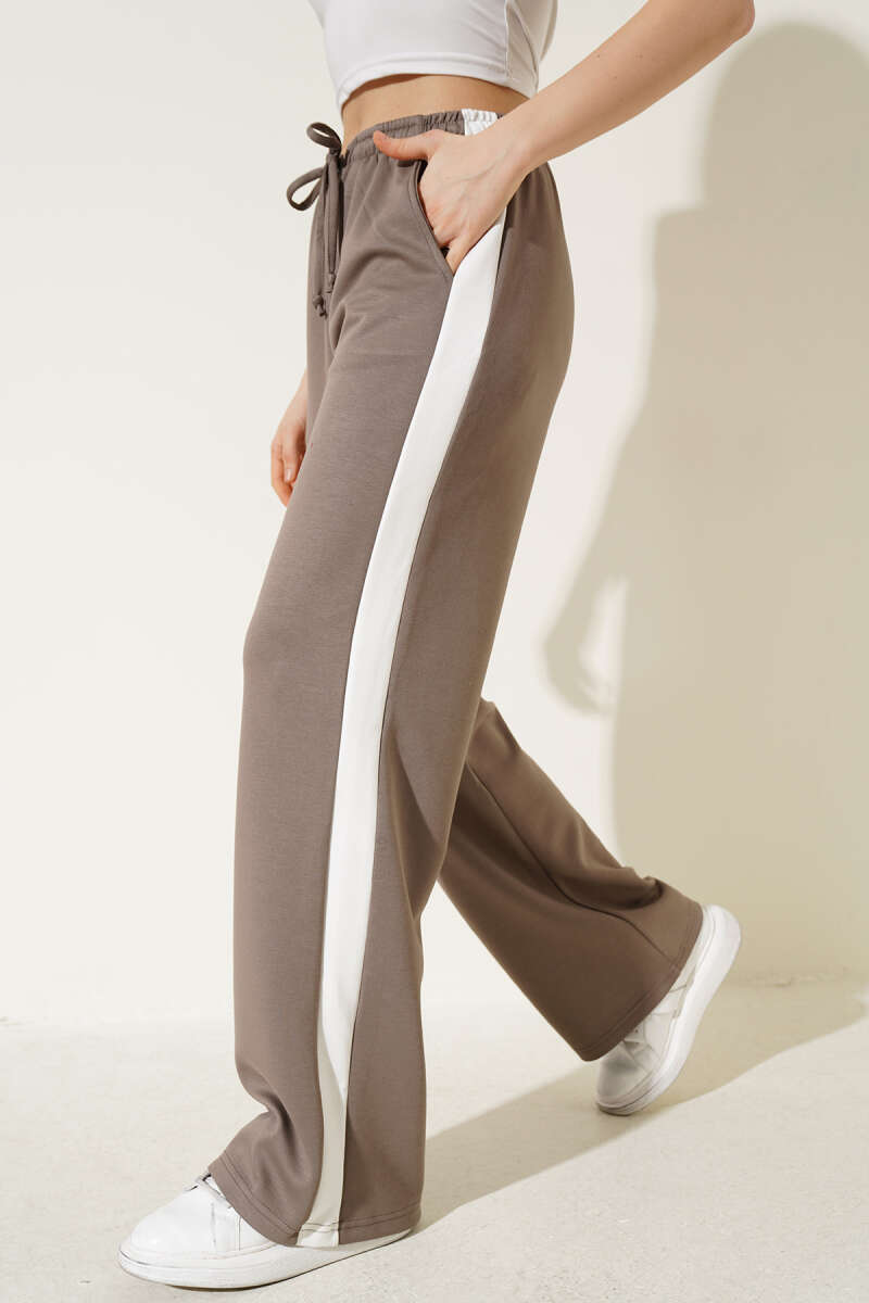 Drawstring Trousers with Side Stripe - Mink