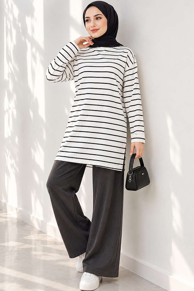 Striped-Trim Tunic - White
