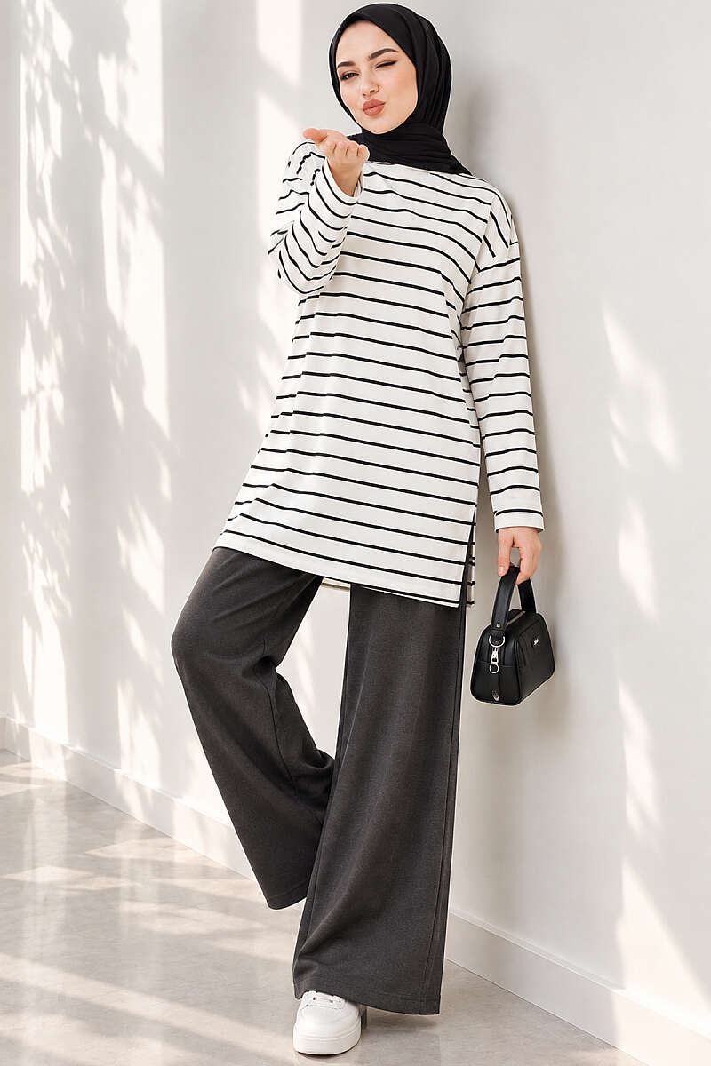 Striped-Trim Tunic - White
