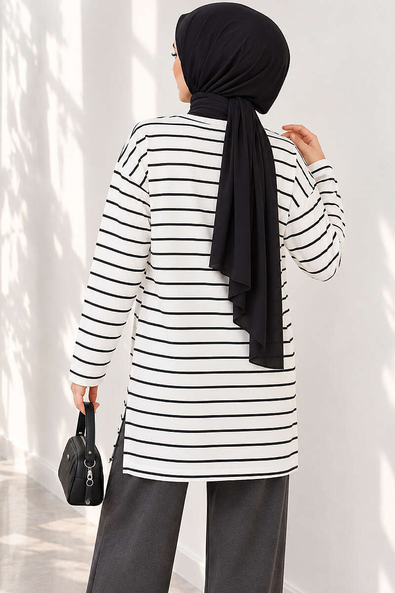 Striped-Trim Tunic - White