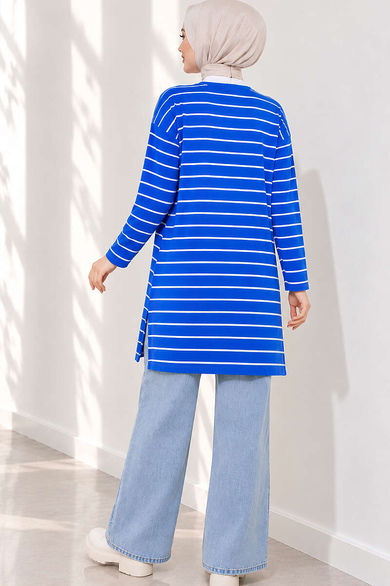 Striped-Trim Tunic - Saxe Blue