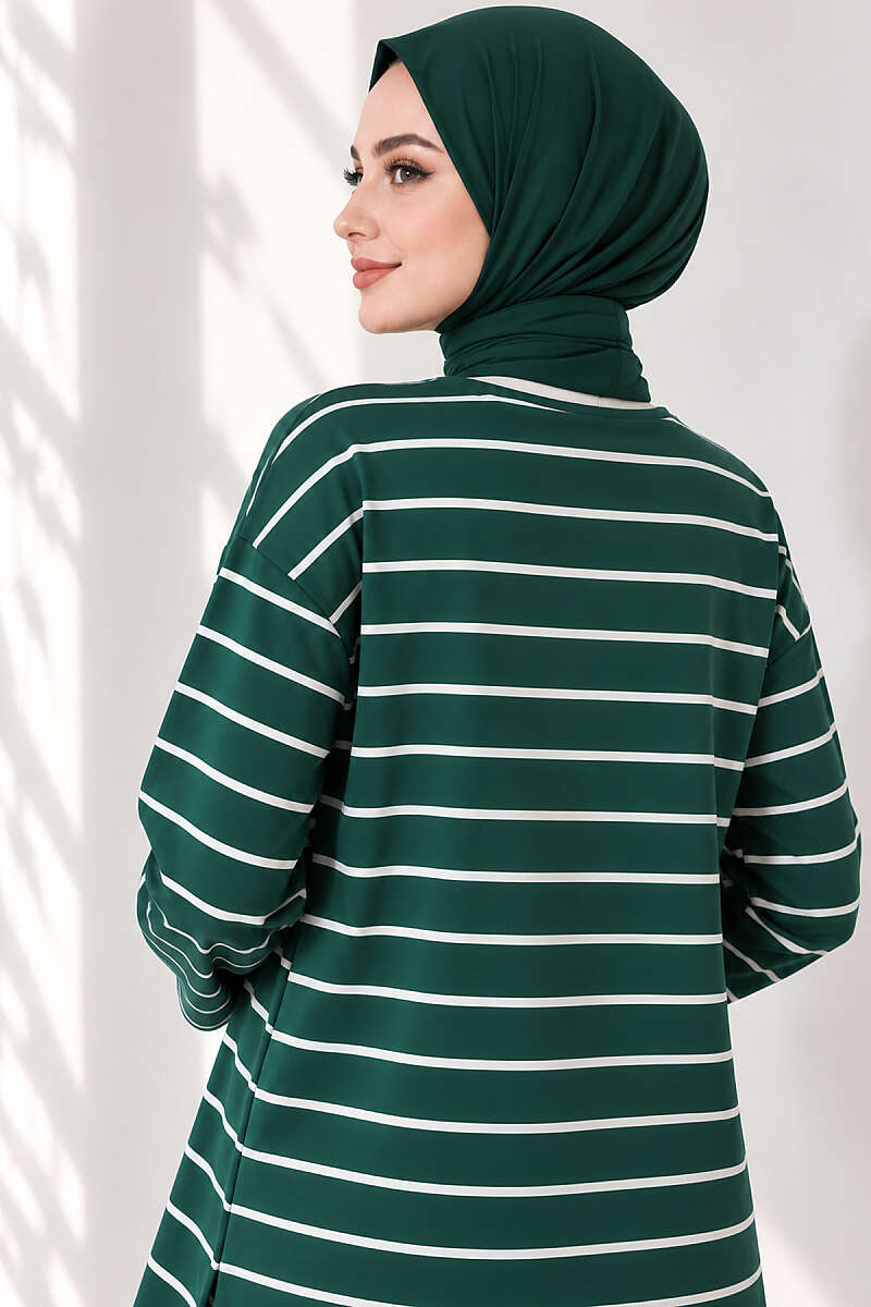 Striped-Trim Tunic - Emerald