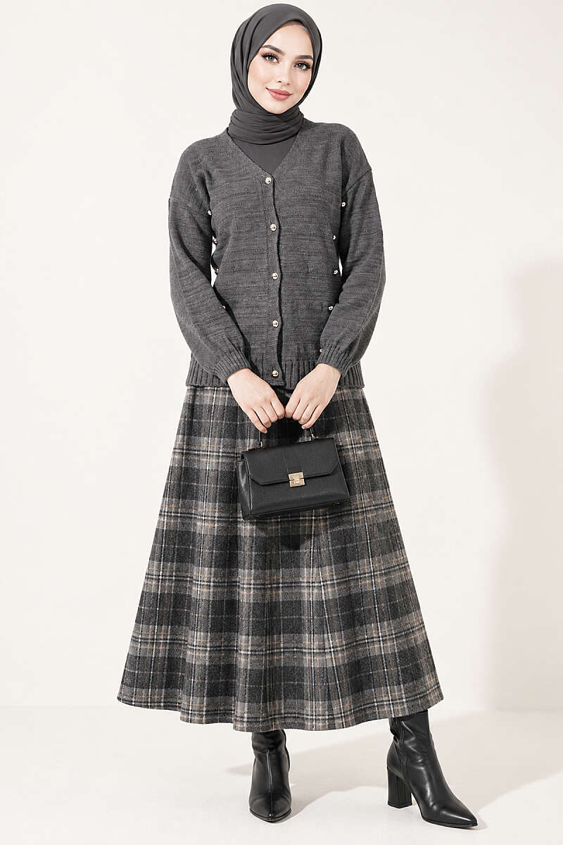 Knit Cardigan with Scattered Buttons - Smoke Grey