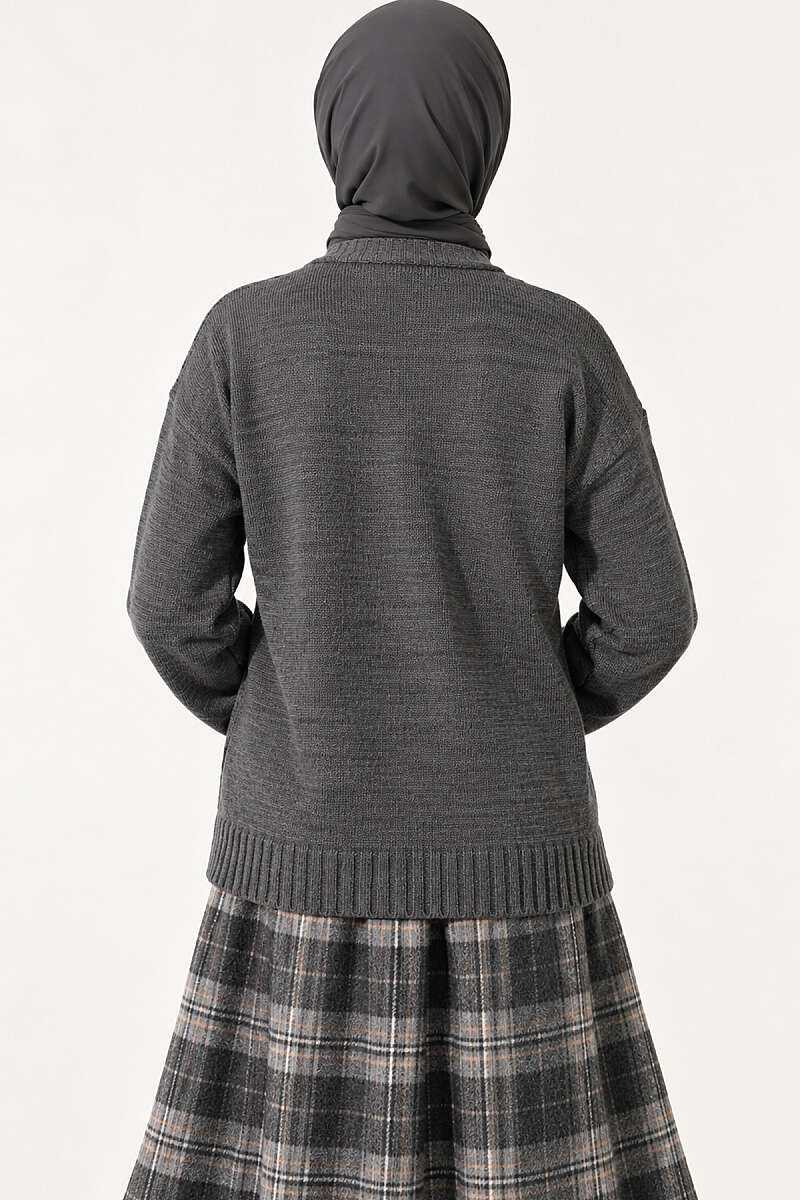 Knit Cardigan with Scattered Buttons - Smoke Grey