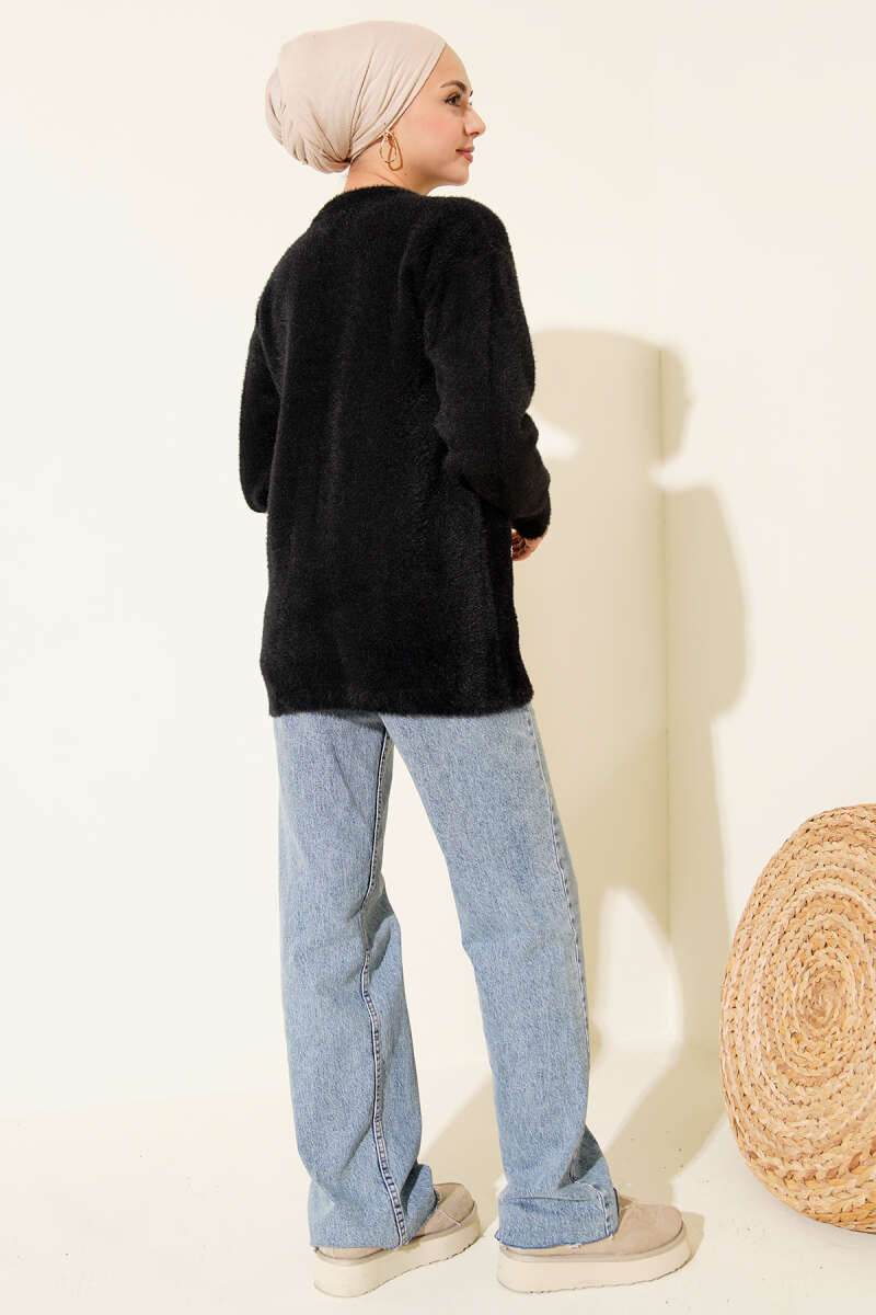 Fluffy Tunic with Scattered Stones - Black