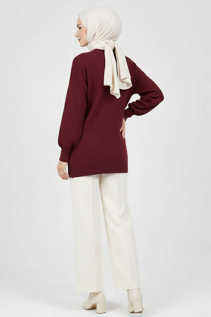 Scattered-Stone Knit Tunic - Burgundy