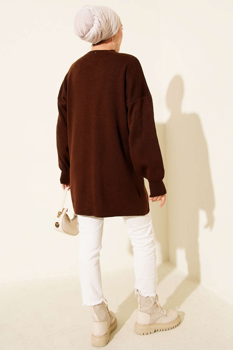 Scattered-Stone Knit Tunic - Brown