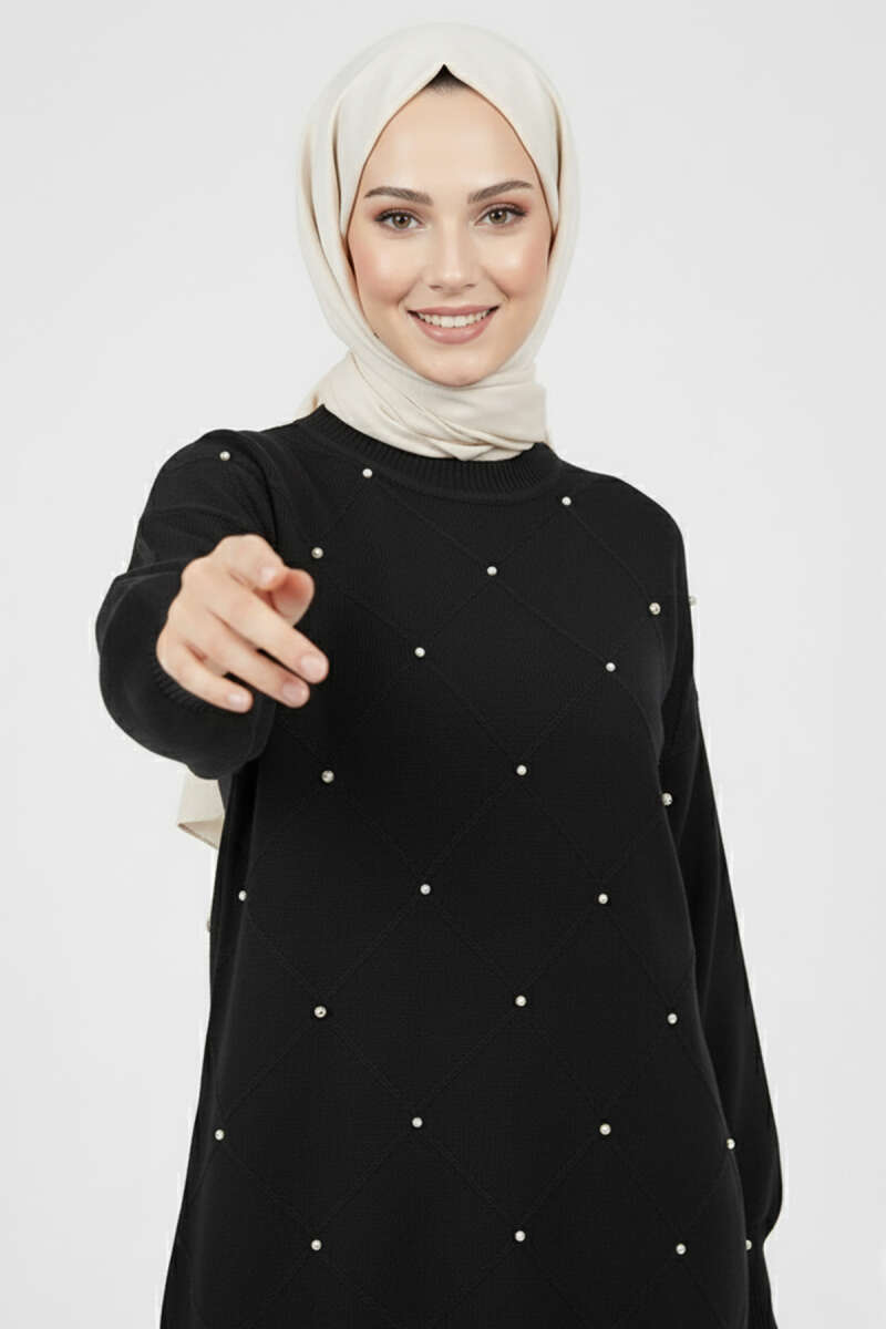Scattered-Stone Knit Tunic - Black
