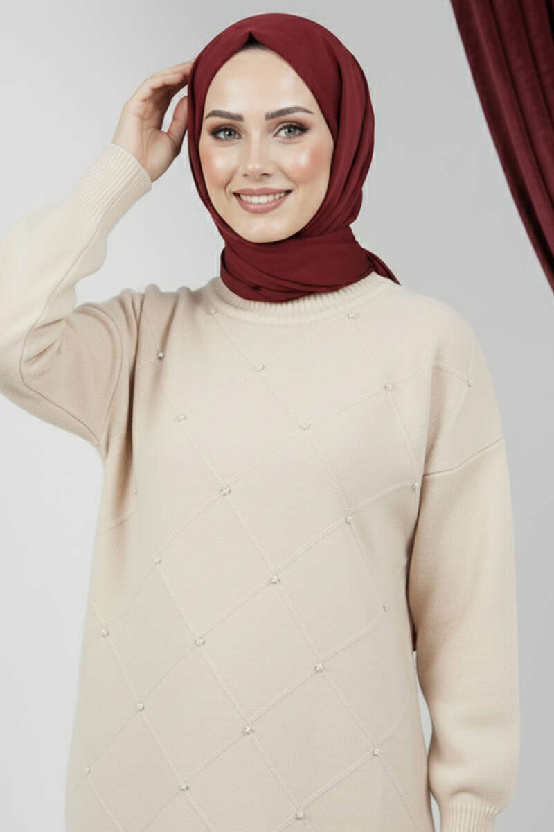 Scattered-Stone Knit Tunic - Stone