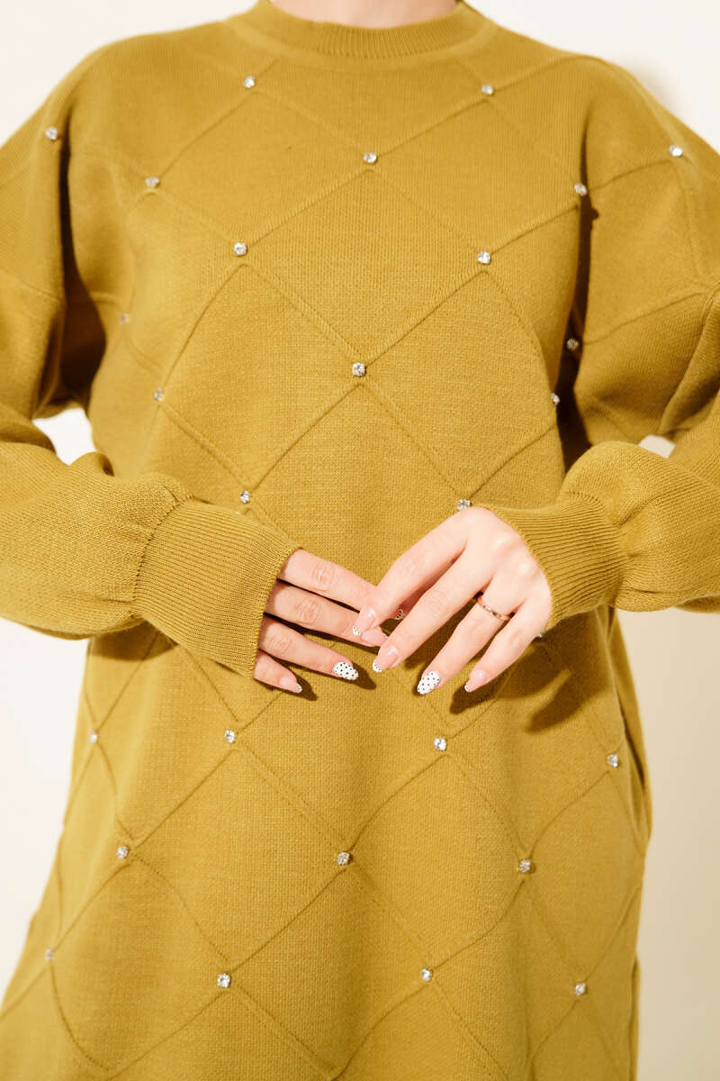 Scattered-Stone Knit Tunic - Olive