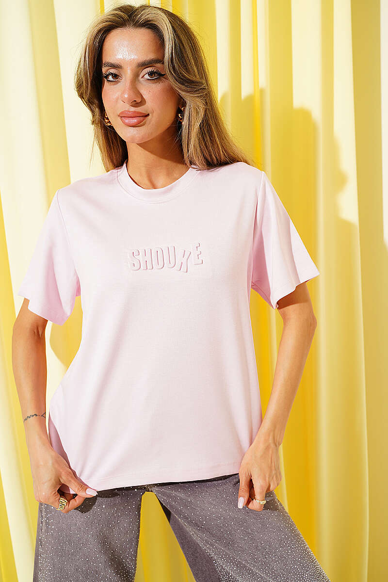 Shouke Embossed T-Shirt - Pink