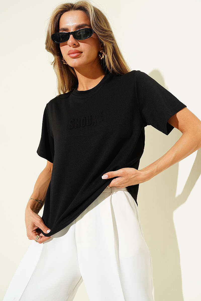 Shouke Embossed T-Shirt - Black