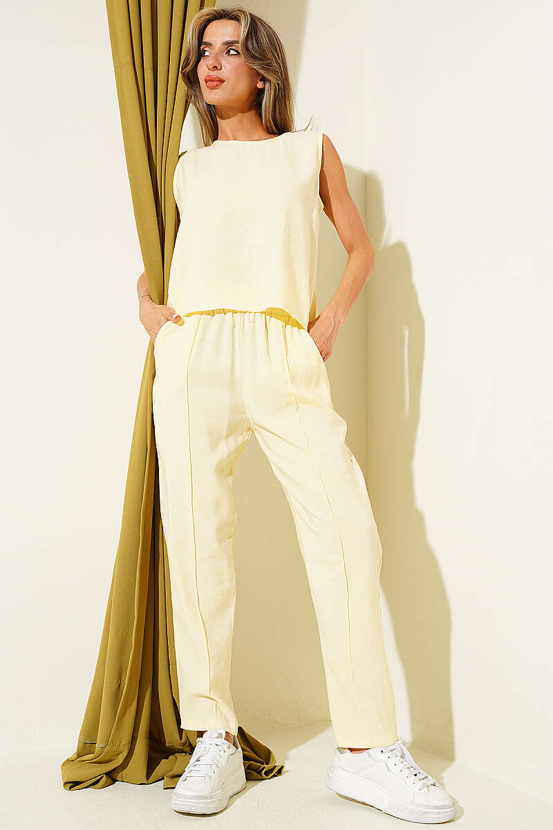 Sleeveless Modal Two-Piece Set with Stitch Detail - Yellow