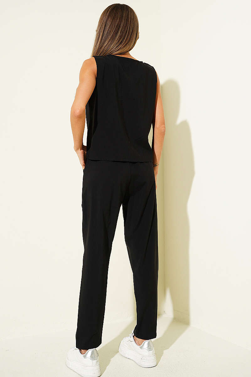 Sleeveless Modal Two-Piece Set with Stitch Detail - Black