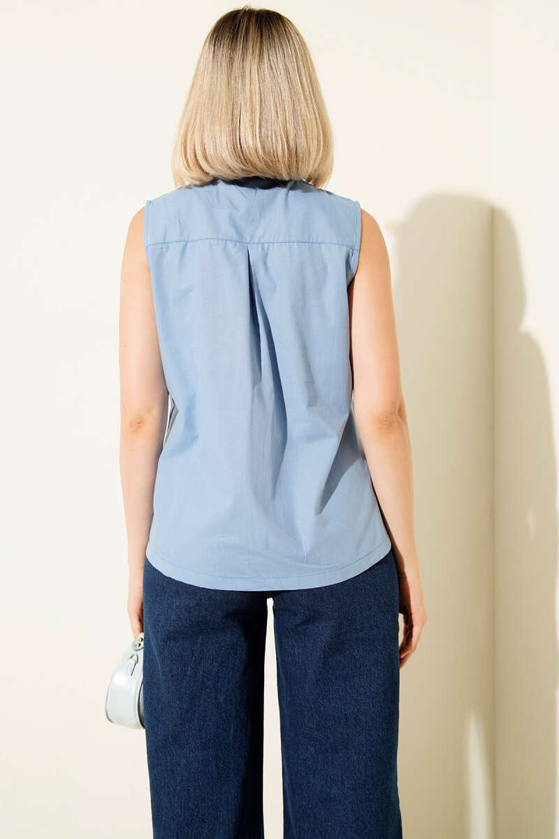 Short Sleeveless Shirt - Blue