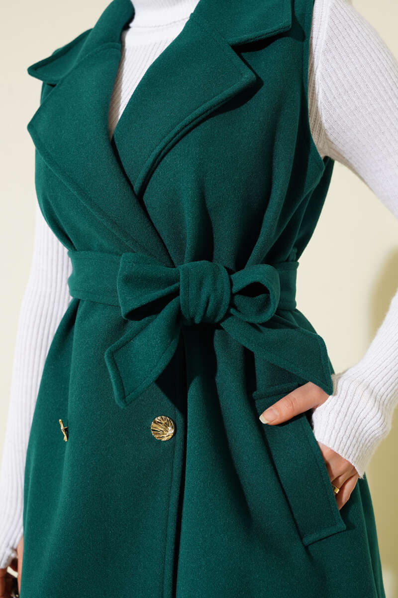 Sleeveless Belted Felt Vest - Emerald