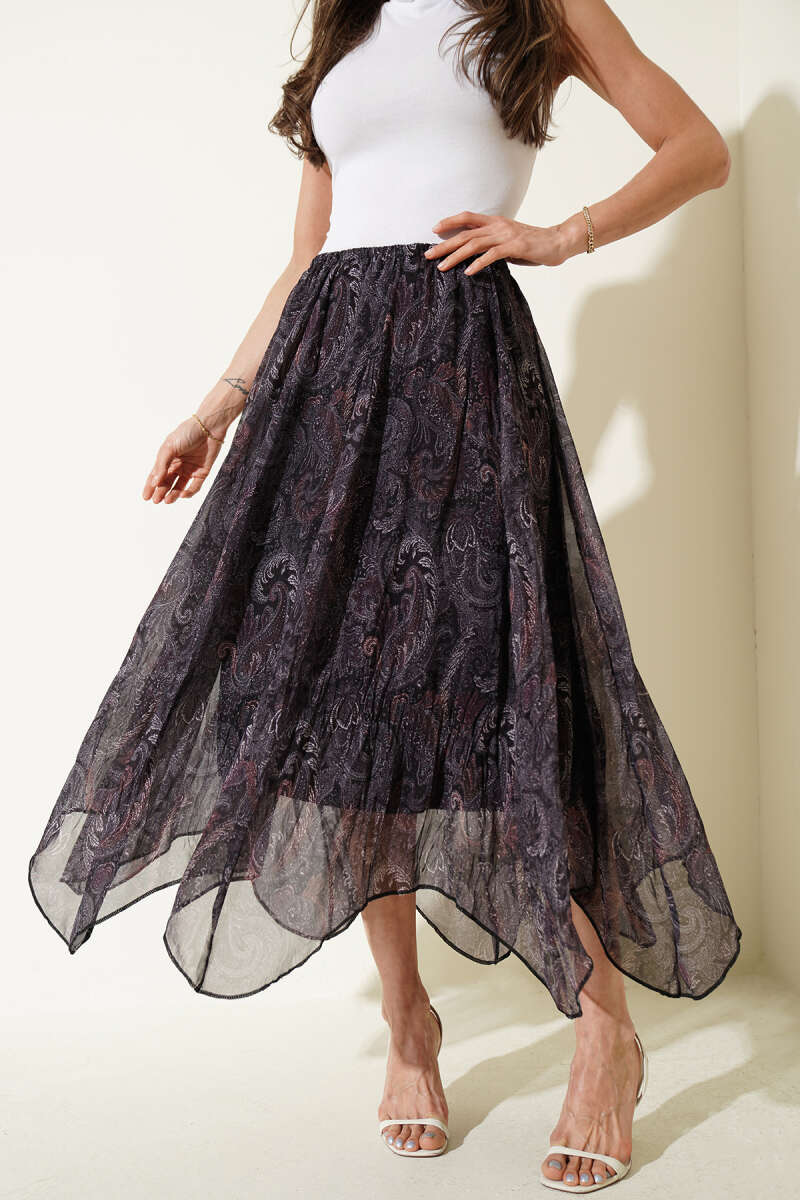 Paisley Chiffon Skirt - Black