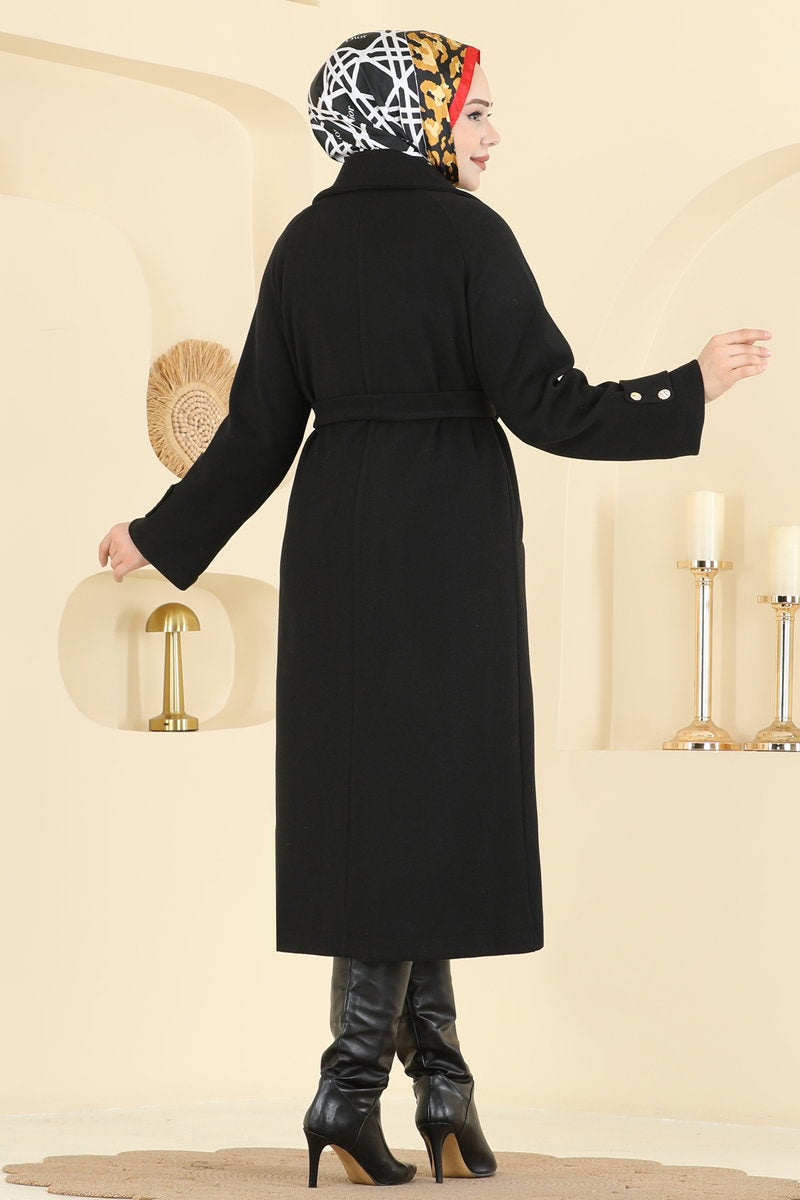 Elegant Button Felt Coat - Black